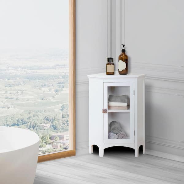 Teamson Home Wilshire 27 7 8 In W X 32 H 16 1 D Corner Bathroom Linen Storage Floor Cabinet White Hd17077 Teamson Home Wilshire 27 7 8 In W X 32, Corner Bathroom Linen Storage Floor Cabinet
