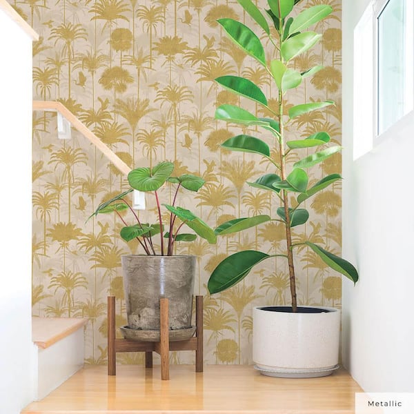 Metallic Gold Royal Palm Vinyl Peel and Stick Wallpaper Roll (Covers 28 sq. ft.)