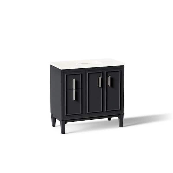 Southerk 37 in. Single Sink Freestanding Slate Grey Bath Vanity with White Quartz Top Assembled