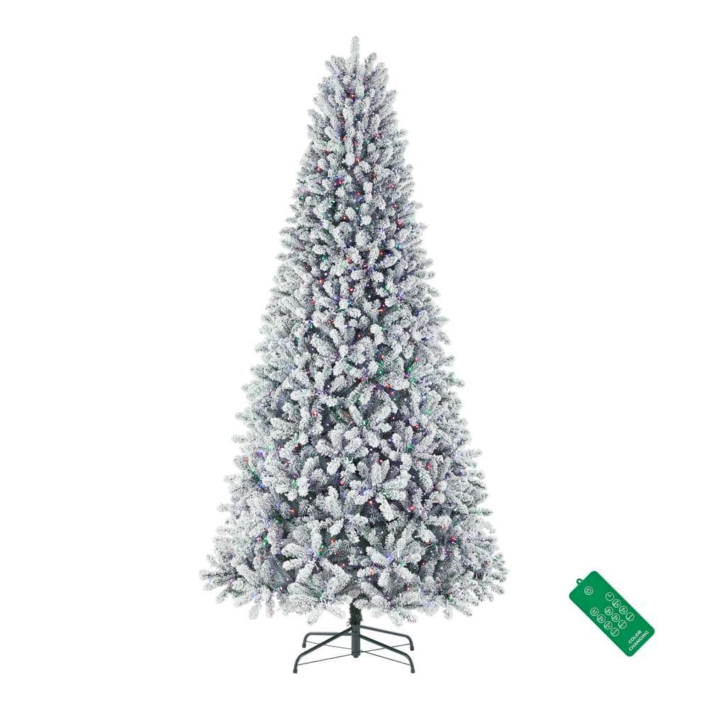 Home Accents Holiday 9 ft. Pre-Lit LED Starry Light Flocked Artificial Christmas Tree