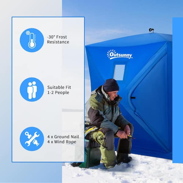 Outsunny 2-Person Insulated Ice Fishing Shelter Pop-Up Portable Ice Fishing  Tent with Carry Bag and Anchors, Dark Blue AB1-012V00DB - The Home Depot