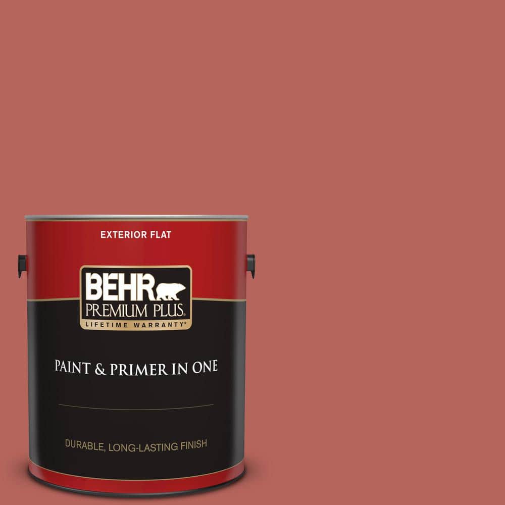 BEHR PREMIUM PLUS 1 gal. #180D-6 Mineral Red Flat Exterior Paint and ...