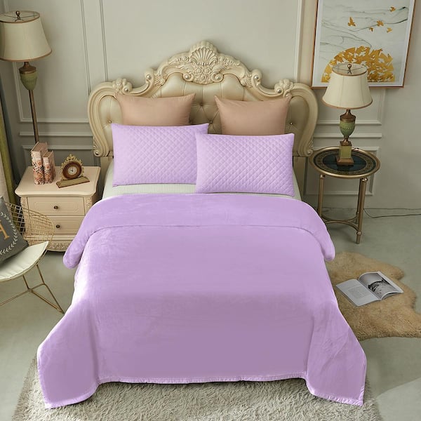JML Light Purple Reversible Microfiber Fleece Blanket 79 in. x 91