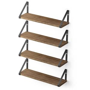4.8 in. x 17 in. x 4.7 in. Brown Wood Decorative Wall Shelves with Brackets (Set of 4)