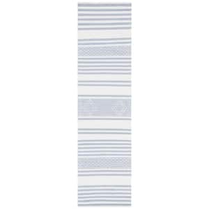 Striped Kilim Silver Ivory 2 ft. x 12 ft. Striped Runner Rug