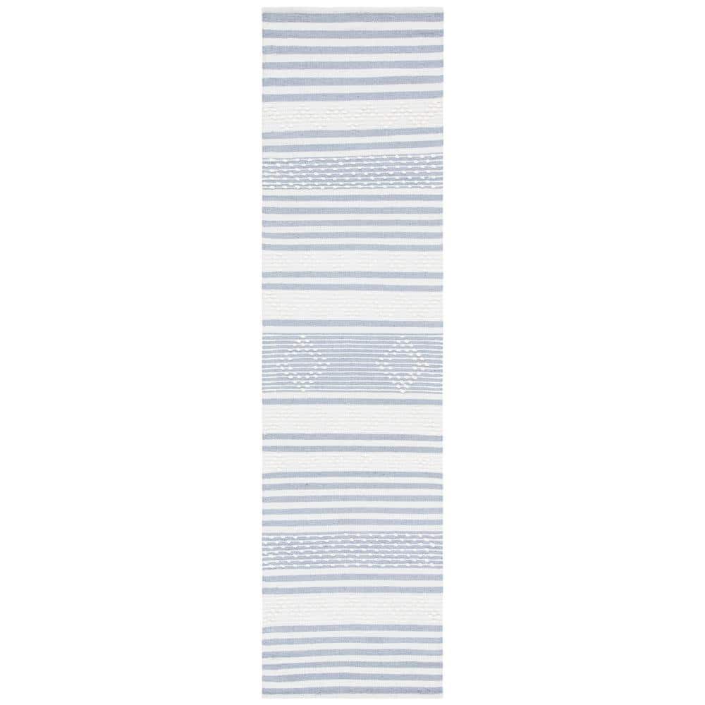 Ivory and Silver Striped Flat Woven Wool Cotton Area Rug