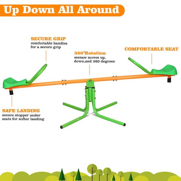 360° Indoor/Outdoor Kids Swivel Seesaw and Spin Teeter Totter, Playground Equipment Teeter Popper for 3 to 8-Years Old
