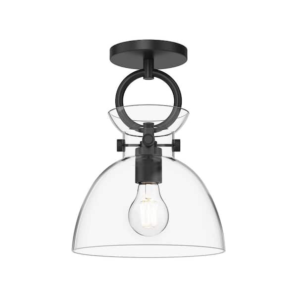 ALORA MOOD Waldo 9 in. 1 Light 60-Watt Matte Black/Clear Glass Semi-Flush Mount