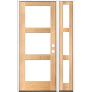 46 in. x 96 in. Modern Hemlock Left-Hand/Inswing 3-Lite Clear Glass Clear Stain Wood Prehung Front Door with Sidelite