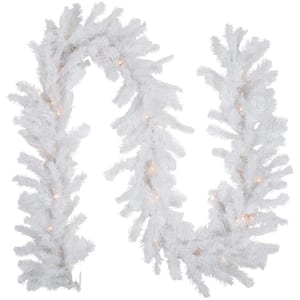 9 ft. x 8 in. Pre-Lit Snow White Artificial Christmas Garland with Clear Lights