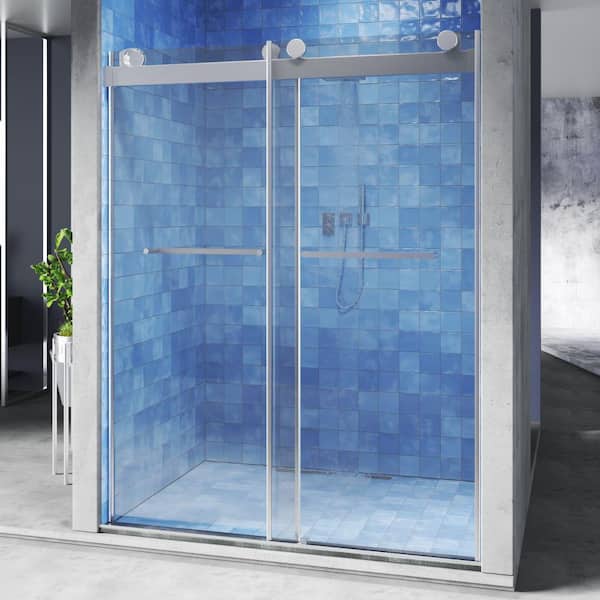 58 in. to 60 in. W x 76 in. H Sliding Frameless Shower Door in Brushed Nickel with Clear Glass