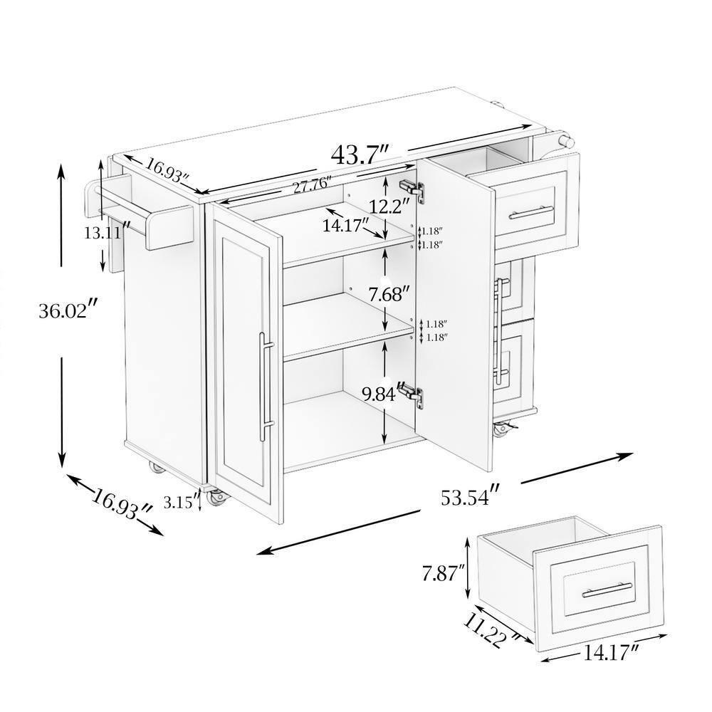 White Rolling Solid Wood Tabletop 44 in. Kitchen Island - thumbnail 7