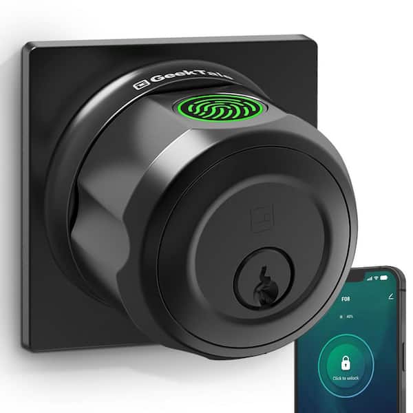 3 in 1 Aluminum Smart Lock Deadbolt with App Biometric Door Knob, Keyless Entry Door Lock, Square, in Black