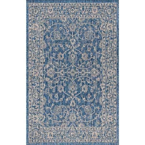Palazzo Vine and Border Navy/Gray 7 ft. 9 in. x 10 ft. Textured Weave Indoor/Outdoor Area Rug