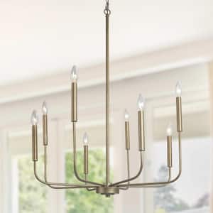 Modern Vintage Gold Chandelier 8-Light 27 in. Candlestick Farmhouse Dining Room Chandelier with Minimalist Linear Arms