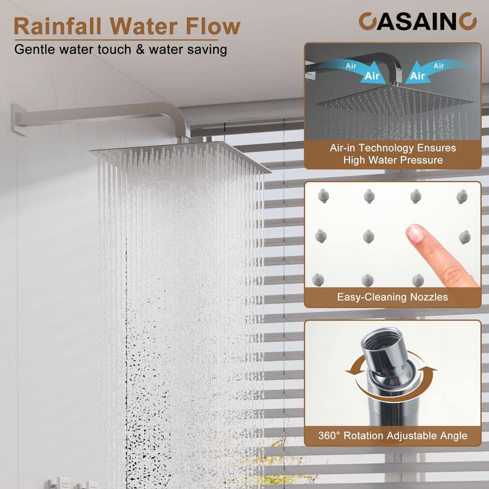 Chrome Dual Head Thermostatic Rainfall Shower System with Jets