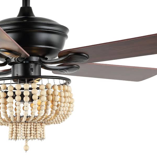 Jonathan Y Opal 52 In 3 Light Farmhouse Rustic Wood Bead Shade Led Ceiling Fan With Remote Black Jyl9617a - Rustic Ceiling Fans With Lights Menards