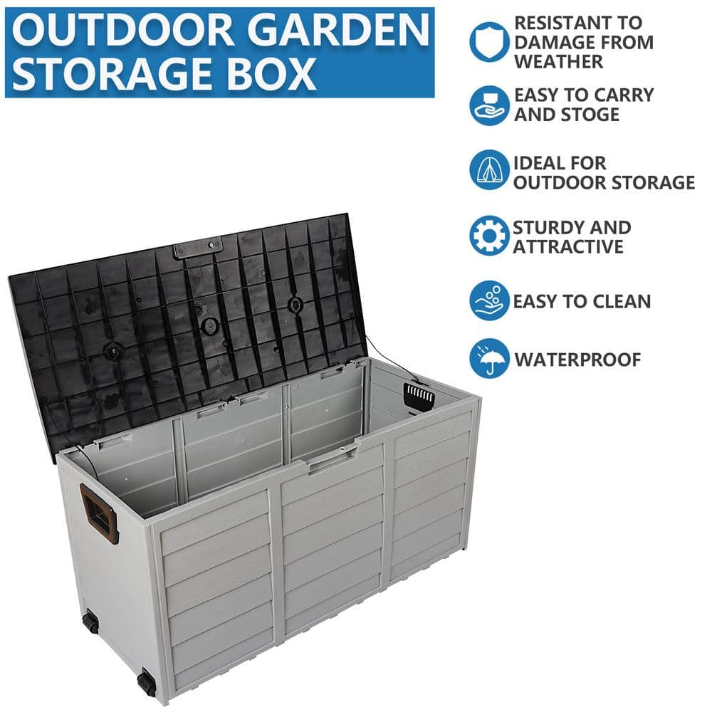 75 Gallon Gray Plastic Lockable Deck Box with Wheels