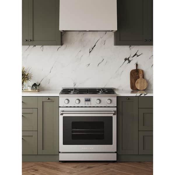 30 in. 4-Burners 5.0 cu. Ft. Freestanding Professional Gas Range in Stainless Steel with Convection Oven