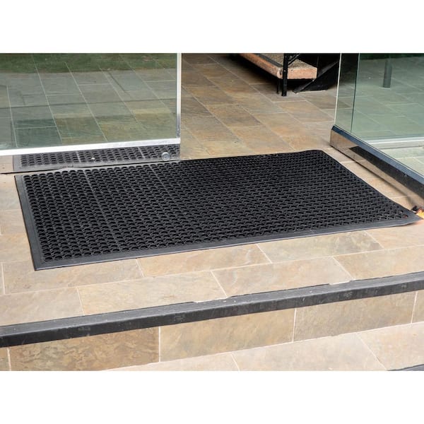 Rubber-Cal Kitchen Mat Anti-Slip Black 36 in. x 60 in. Rubber Grease Proof Kitchen Mat Commercial Floor Mat (Pack of 2)