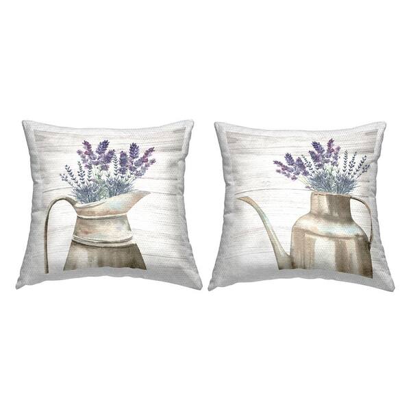 Stupell Industries Farmhouse Lavender Bunches Beige Square Outdoor Throw Pillow 2-Pack