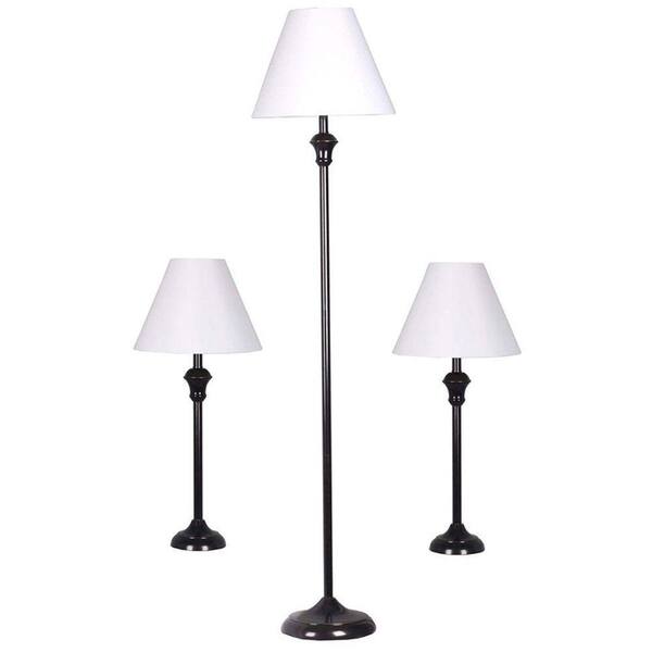 Adesso 3-Piece Bronze Floor and Table Lamp Set