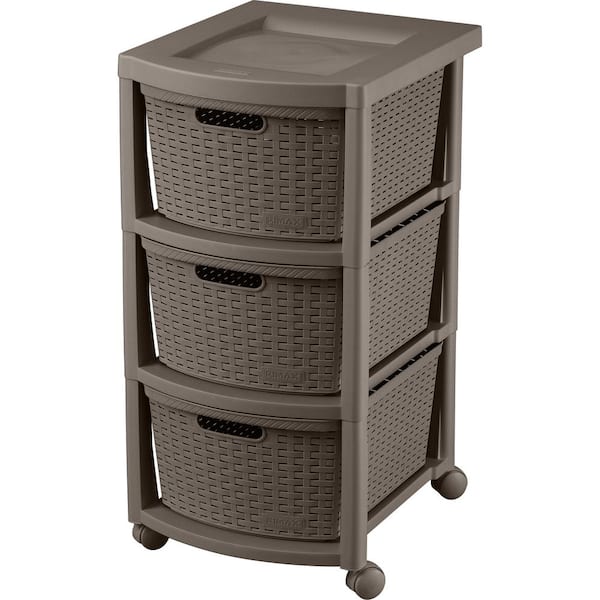 Rimax Resin 3-Drawer Rolling Cart in Mocca
