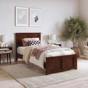 Charlotte Walnut Brown Solid Wood Frame Twin XL Low Profile Platform Bed with Matching Footboard