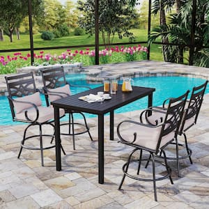 5-Piece Metal Rectangle Bar Height Outdoor Dining Set with Beige Cushions