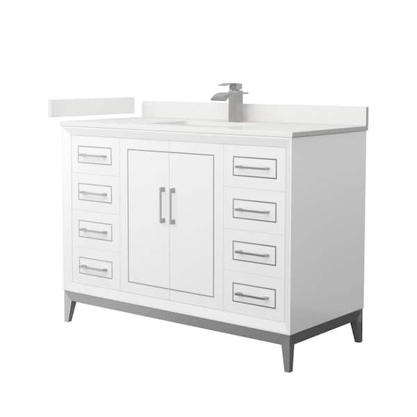 Wyndham Collection Marlena 48 in. W x 22 in. D x 35.25 in. H Single Bath Vanity in White with White Quartz Top