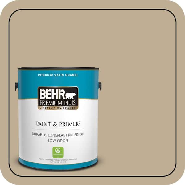 BEHR PREMIUM PLUS 1 gal. #740D-4 Mochachino Satin Enamel Low Odor Interior Paint & Primer