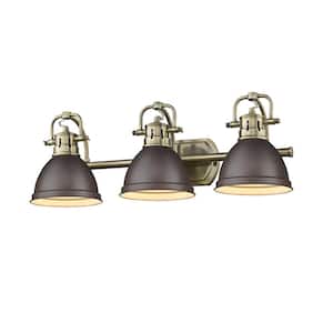 Duncan AB 3-Light Aged Brass Bath Light with Rubbed Bronze Shades