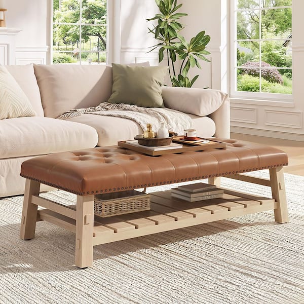 Noble House Nyrie 48 in. Brown Rectangle Wood Ottoman Coffee Table