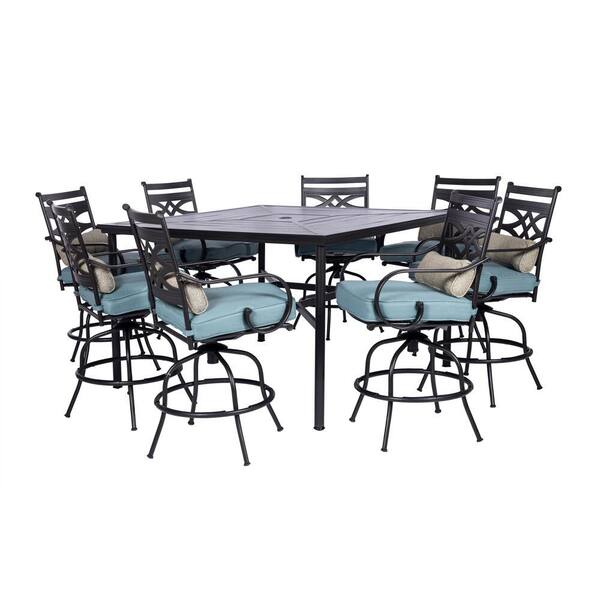 Hanover Montclair 9 Piece Steel Outdoor, Bar Height Dining Table Seats 8