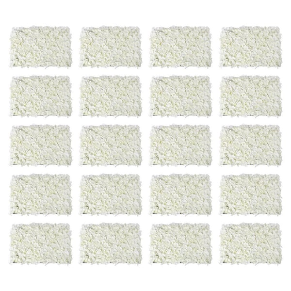 YIYIBYUS 23 .6 in. x 15.7 in. 20 Pieces White Artificial Floral Wall Panel Silk Fabric Hydrangea Backdrop Decor Flowering Plants