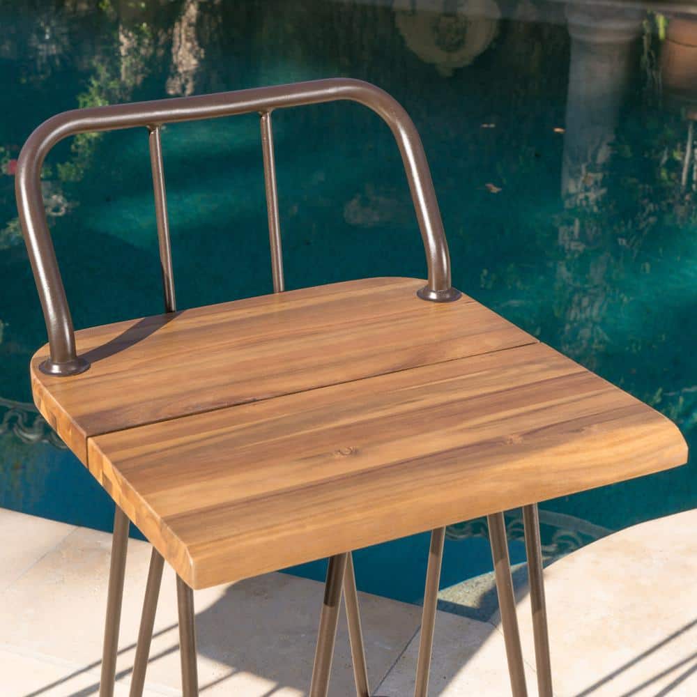Teak Brown 3-Piece Industrial Bar Height Dining Set with Iron Frame