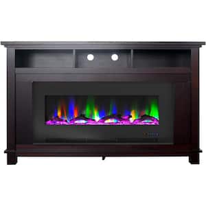 Winchester 57.8 in. Freestanding Electric Fireplace TV Stand in Mahogany with Driftwood Log Display