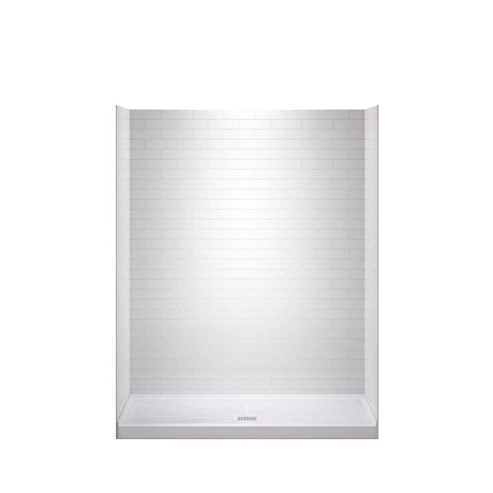 60 in. L x 32 in. W x 77.5 in. H 4-Pieces Alcove Shower Kit with Glue Up Shower Wall and Shower Pan in White & BN Drain price history on PriceWatchPro