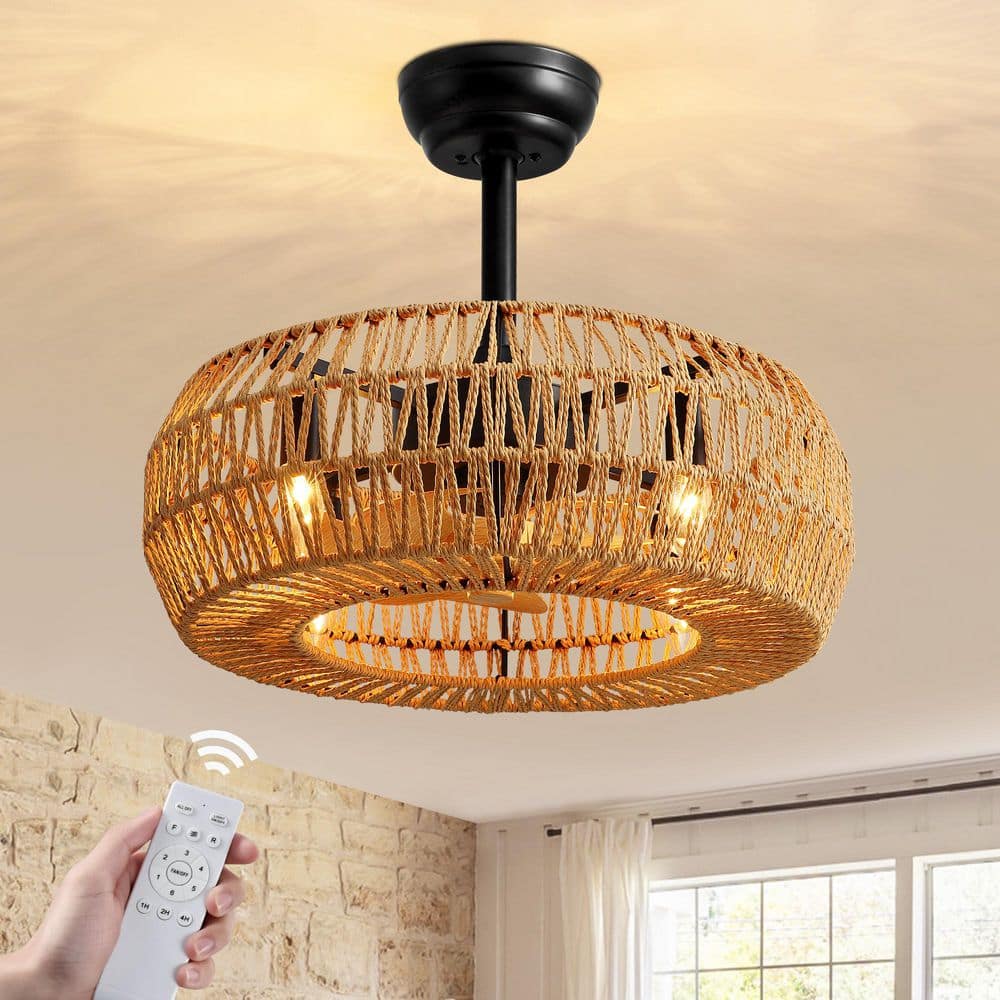 20 in. Indoor Black Modern Farmhouse Ceiling Fan with Light, Drum Cage Ceiling Fan with Remote for Bedroom price history on PriceWatchPro
