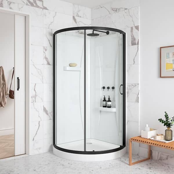 OVE Decors Breeze 32 in. L x 32 in. W x 77.36 in. H Corner Shower Kit with Clear Framed Sliding Door in Black