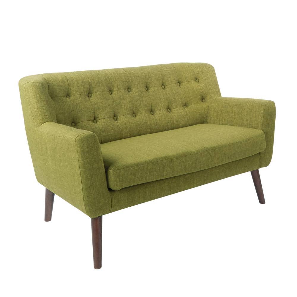 Mill Lane Green Fabric Mid-Century Modern Loveseat with Wooden Legs