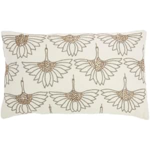 Sofia Ivory Floral 20 in. x 12 in. Rectangle Throw Pillow