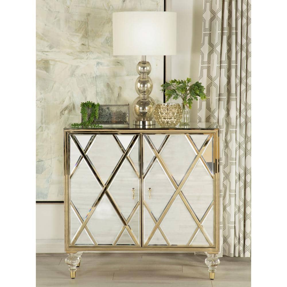Astilbe 36" Gold and Silver Mirrored Accent Cabinet