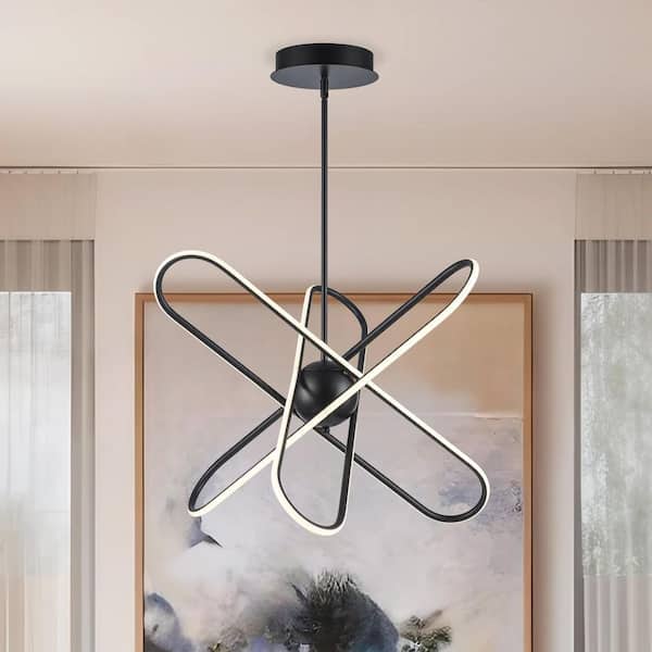 Nightingale 21.5 in. Dimmable Integrated LED Black Ringed Chandelier Light Fixture