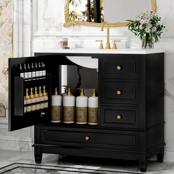 R*Y様 SOMABITO 1UNIT SOMATRIVAL BLACK Ziyudura 36 in. Single Sink Freestanding Black Bath Vanity with