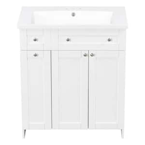 30 in. W x 18 in. D x 34.5 in. H White Linen Cabinet with Bath Vanity, Adjustable Shelf and White Resin Sink Top