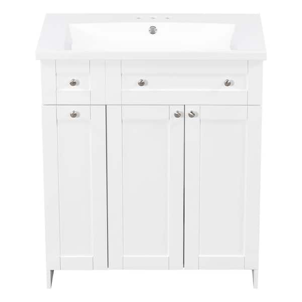 Unbranded 30 in. W x 18 in. D x 34.5 in. H White Linen Cabinet with Bath Vanity, Adjustable Shelf and White Resin Sink Top