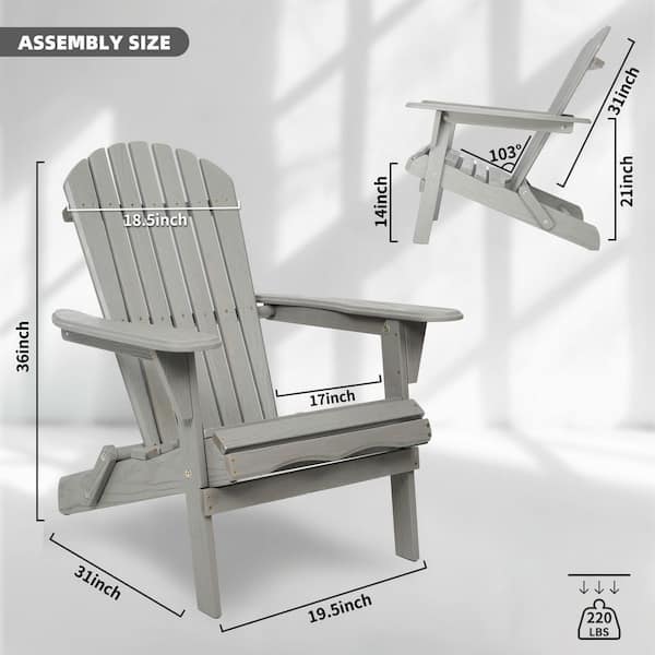 Gray Cedar Wood Grain Folding Adirondack Patio Chair Set (2