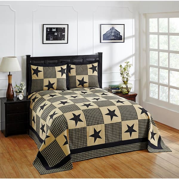 Better Trends Star Collection Black & Gold Queen 100% Cotton Patchwork Bedspread Set