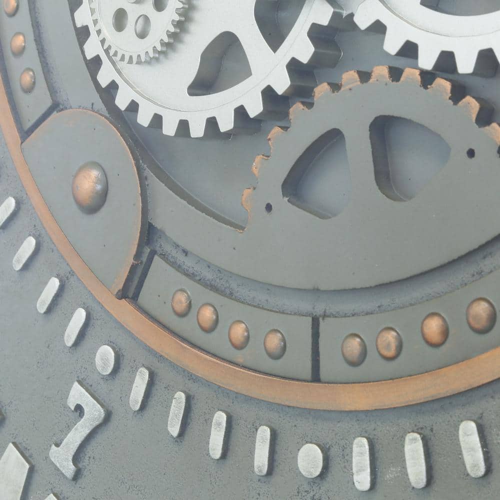 Large Black Metal Industrial Wall Clock with Open Moving Gears